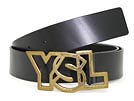 YVES SAINT LAURENT イブサンローラン '11秋冬 YSLロゴバックルベルト ブラックレザー 幅3.5cm