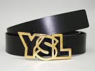 YVES SAINT LAURENT イブサンローラン '11秋冬 YSLロゴバックルベルト ブラックレザー 幅3.5cm ■■不良品値下げ処分■■